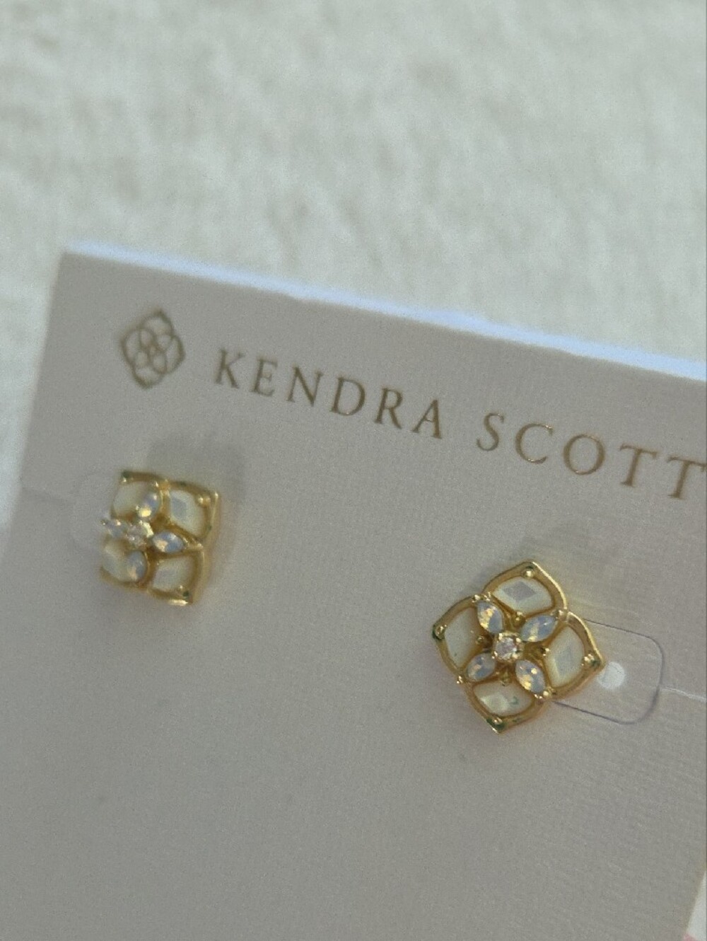 Kendra Scott Dira Stone Gold Stud Earrings, Mother of Pearl Ivory Mix Opal - Picture 4 of 8